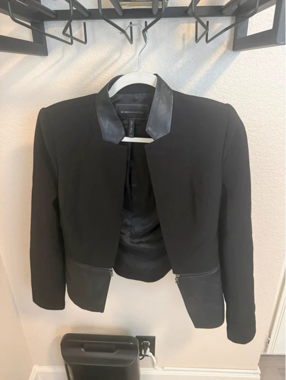 BCBG Maxazria Faux Leather Trim Open Front Blazer - Size XS